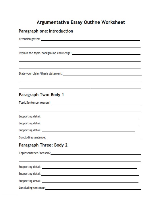 essay outline worksheet pdf