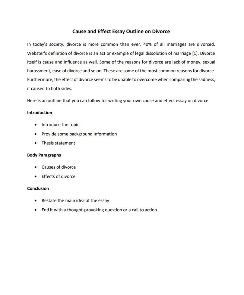 cause and effect essay divorce outline